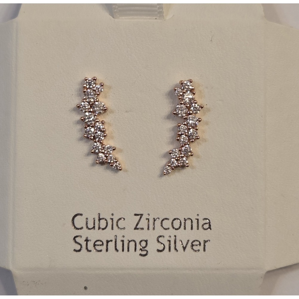 Sterling Silver Cascading Cubic Zirconia Formal Earrings Rose Gold Tone 925 NWOT